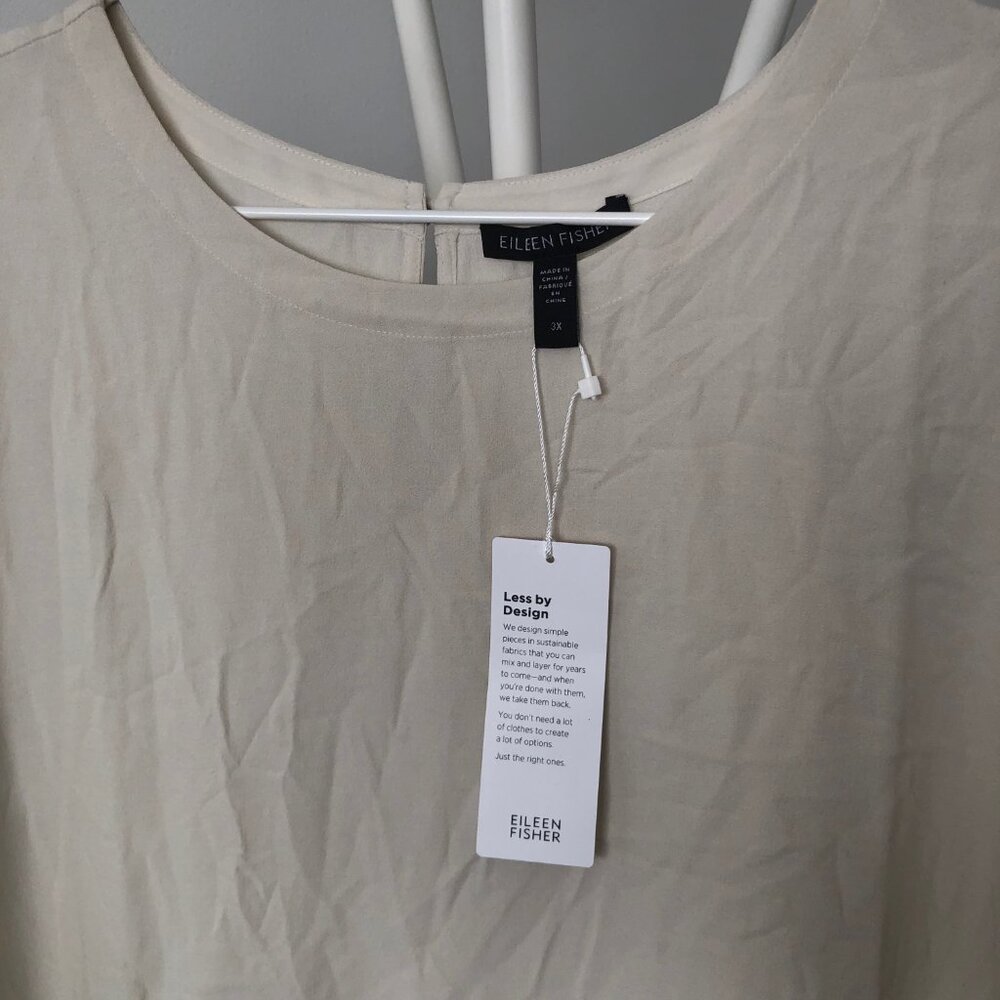 NWT EILEEN FISHER PLUS BONE SILK GEORGETTE CREW NECK TOP $228 3X - Picture 3 of 7